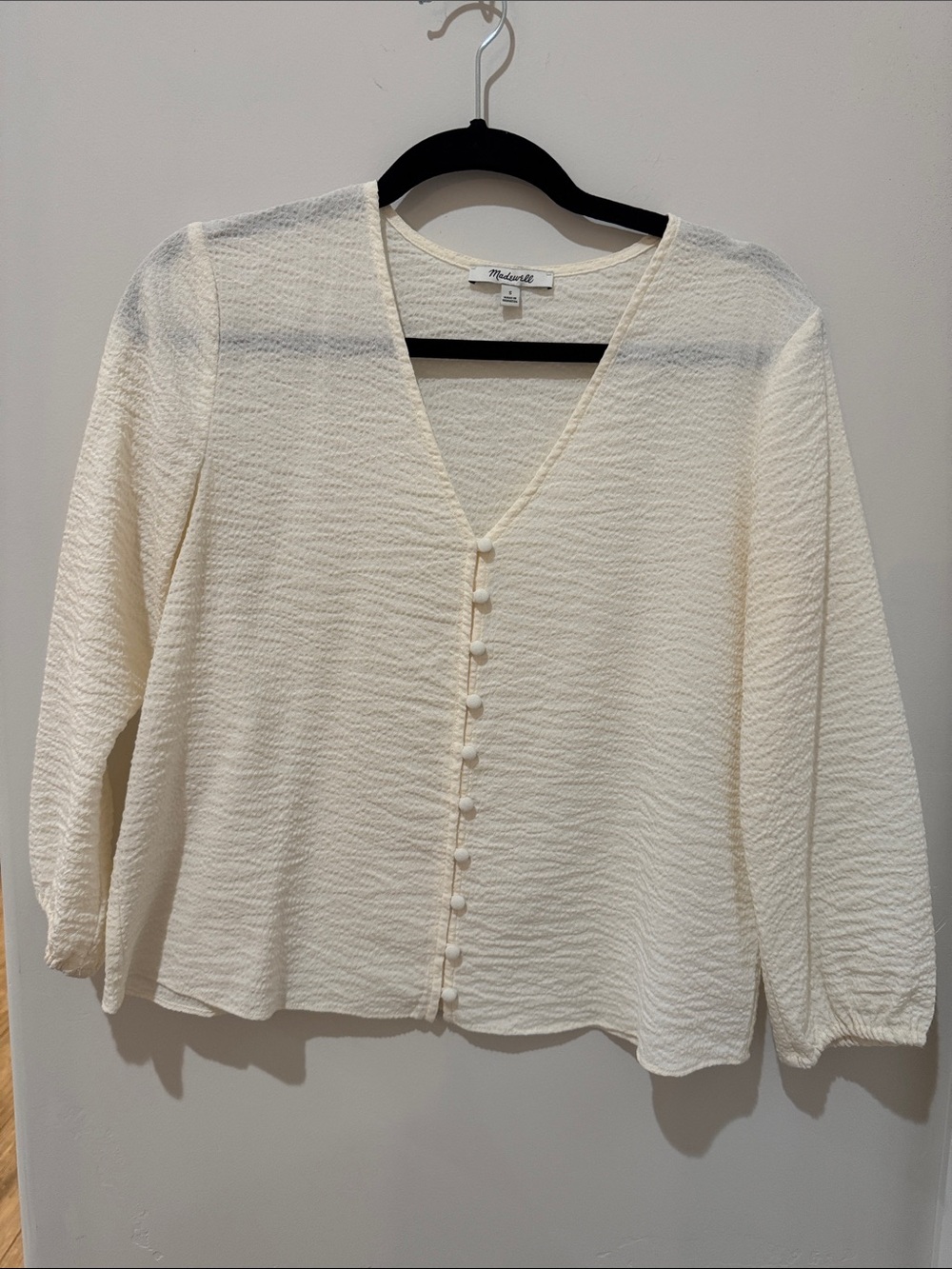 Madewell Cream Button-Front V-Neck Textured Blouse